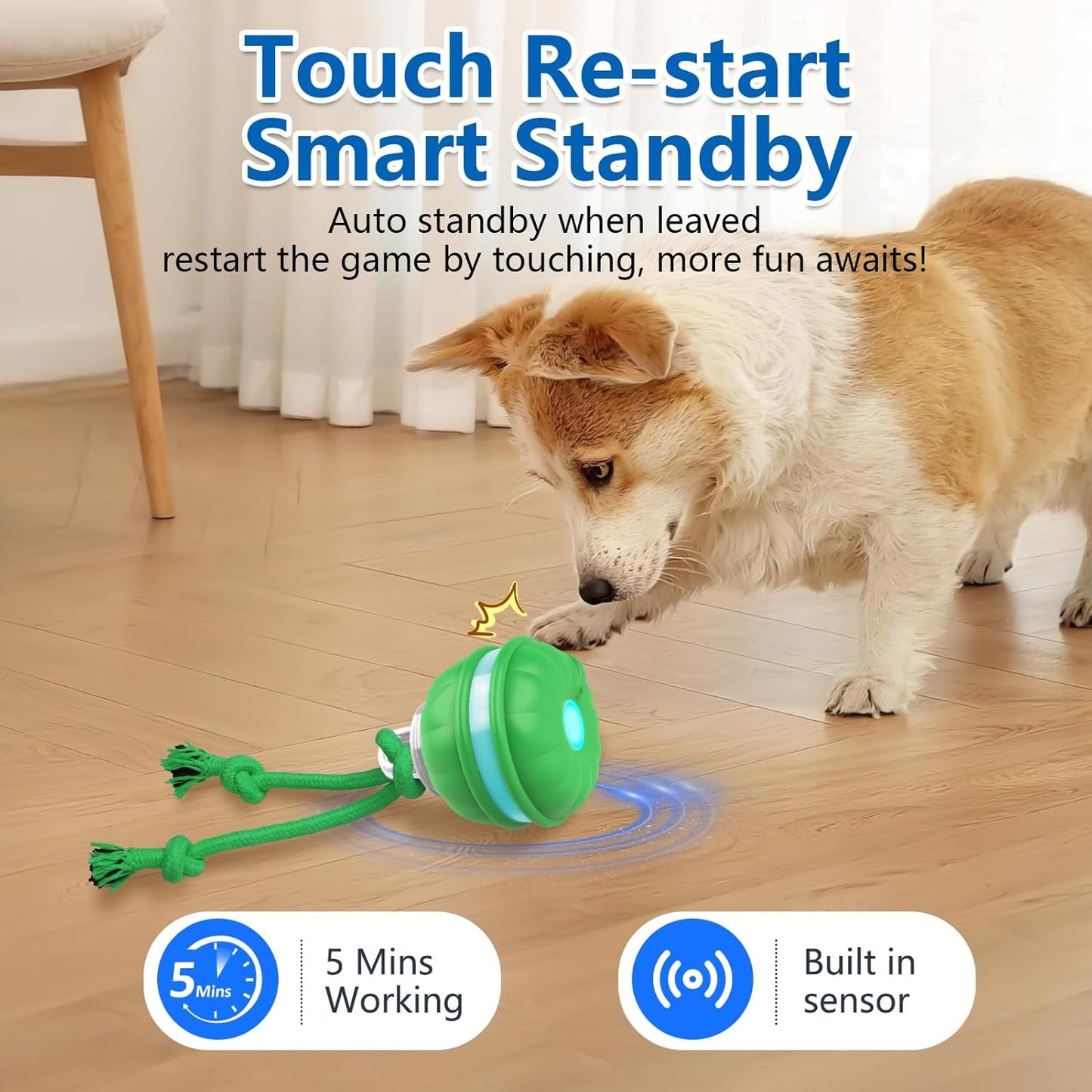 Interactive Dog Toys for Small Dogs, Automatic Moving, Motion Activated, Squeak, Active Rolling Dog Ball Wicked Ball for Daily Training