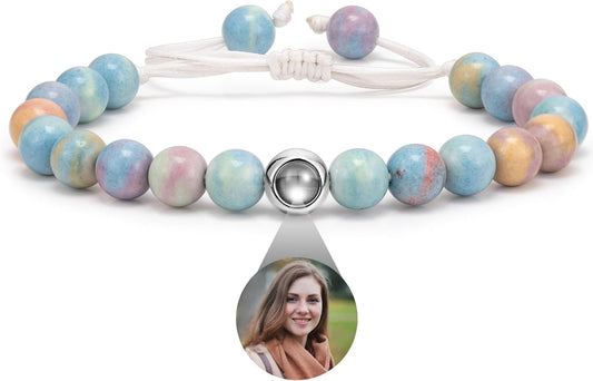 EMIRISTIC Custom Photo Bracelet - Personalized Picture Natural Stone Cuban Chain Bracelet - Any Special Day Gifts