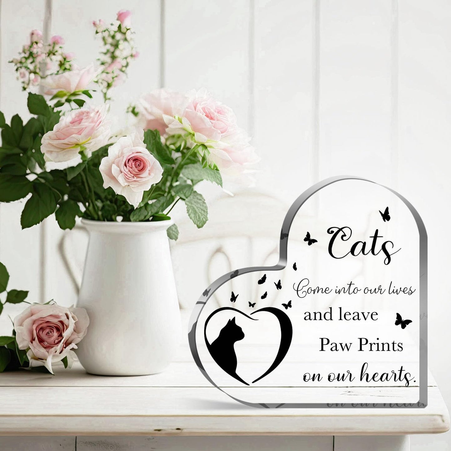 Cat Bereavement Gifts, Cat Remembrance Gift, Cat Loss Gifts, Memory of Cat, Passing Away Gifts, Cat Sympathy Memorial Heart Shaped Acrylic Decor Sign, Sympathy Gifts for Loss of Cat