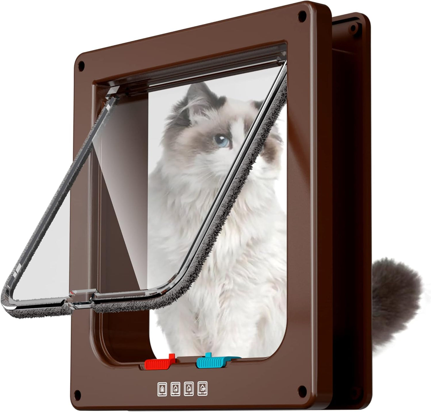 Medium Cat Door Interior Door Pet Door for Cat Exterior Door 4 Modes Locking Suitable for Window and Wall (Brown)