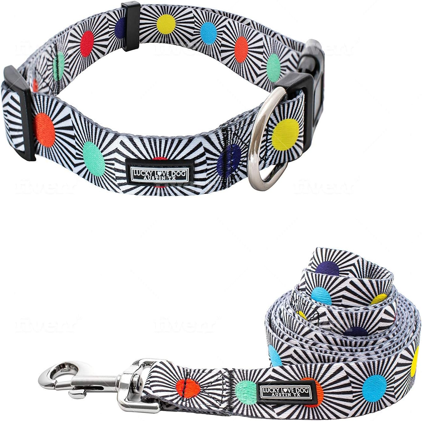 Lucky Love Dog, Adjustable Fun Style Collar and Leash Set for Dogs, Bright Color Matching Dog Collar and Leash - (Medium, SOCO Combo)