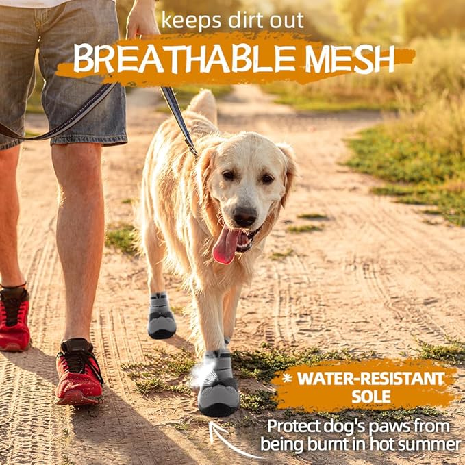 Dog Shoes for Large Dogs, Medium Dog Boots & Paw Protectors for Hardwood Floors, Outdoor Dog Booties for Hot Pavement Winter Snow Hiking, Breathable Dog Shoes with Reflective Strips Size 3