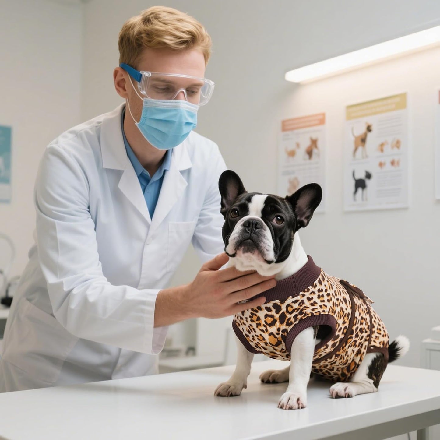 Kuoser Dog Recovery Suit Female, Soft Puppy Surgery Suit, Dog Recovery Suit After Surgery, Post-Op Onesie for Female & Male Dogs, Soft Protective Wear, BrownLeopard S