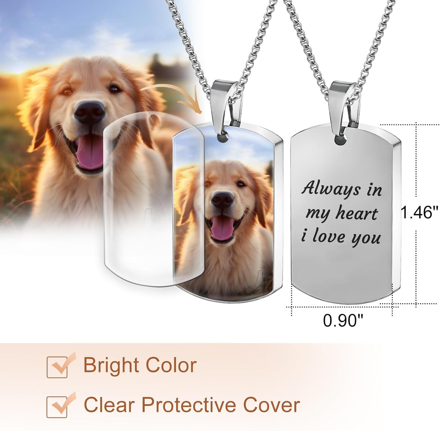 Funnylife Personalized Pet Urn Necklaces for Dog Cat Ashes Custom Photo Text Stainless Steel Cremation Ash Memorial Jewelry Pet Loss Sympathy Gift