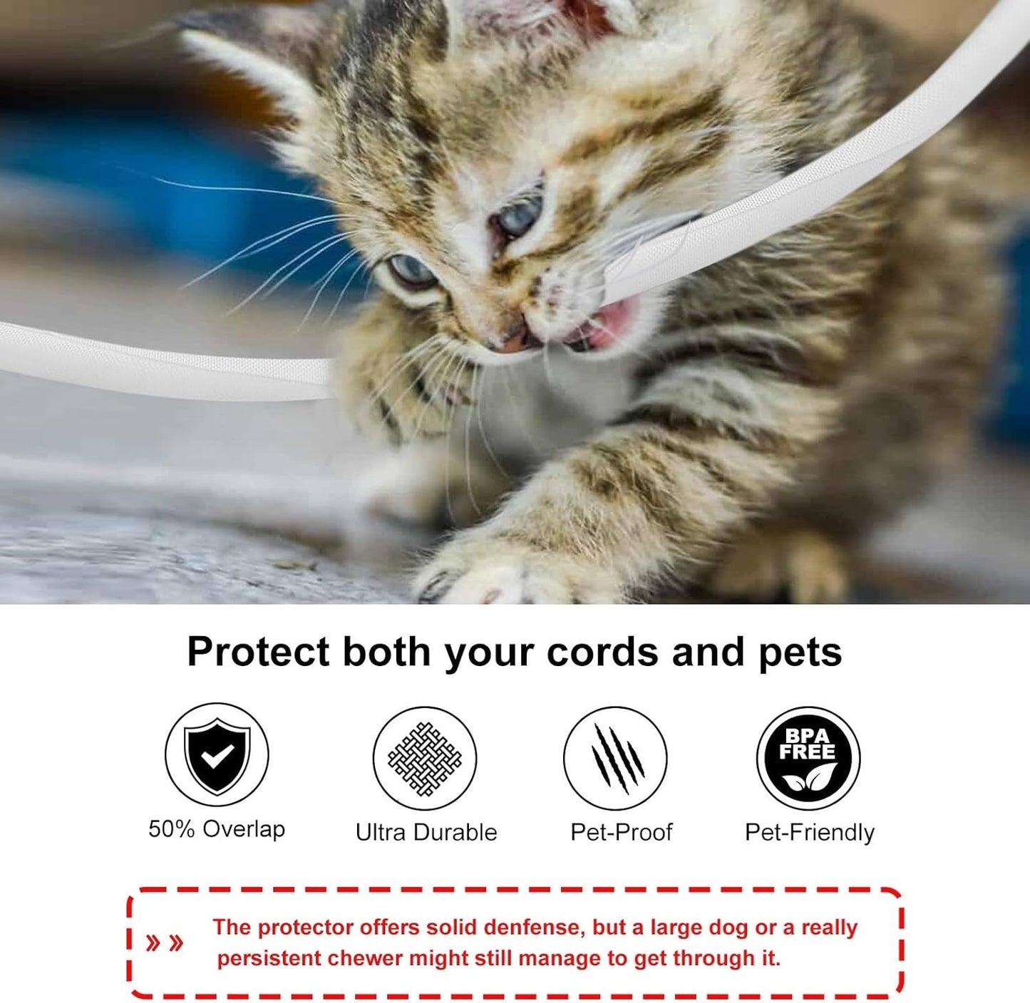 Secbolt Cord Protectors from Pets No Chew, 25ft - 1/2 inch Ultra Durable Cord Covers for Pets, Bite-Resistant Cable and Wire Protector for Cats, Dogs, Rabbits - White