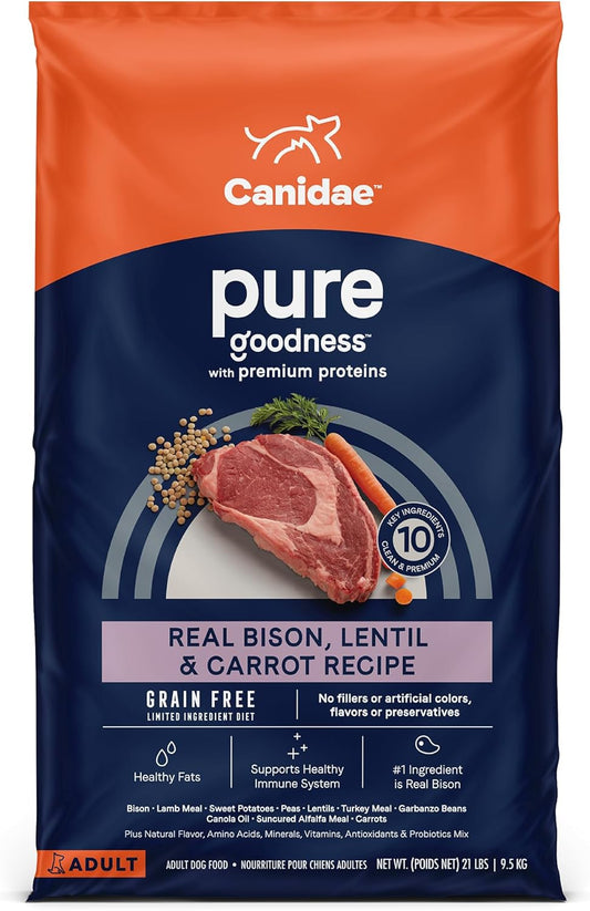 Canidae Pure Farm to Bowl Free-Range Bison, Lentil & Carrot, Adult, Grain-Free Dry Dog Food, 21lb