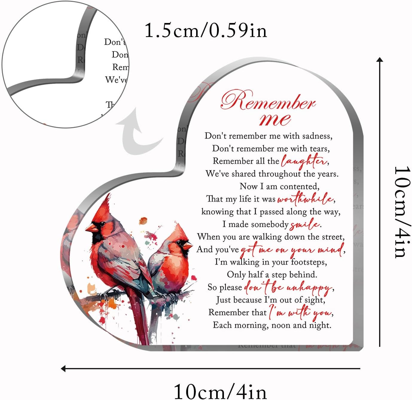 Sympathy Gifts, Memorial Gift Bereavement Gift Condolences Gift Sympathy Table Decorations Loss of Loved One, Bereavement Gift Acrylic Heart Sympathy Memorial Remember Me, Sentimental Gifts for Home