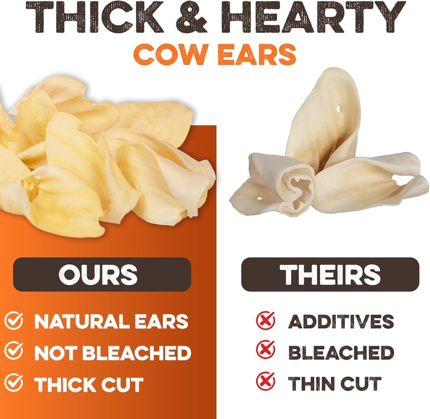 Cow Ears for Dogs – Halves 12 ct, Thick Cut, Grass-Fed Angus Beef, All-Natural No-Rawhide Dog Treat Alternative