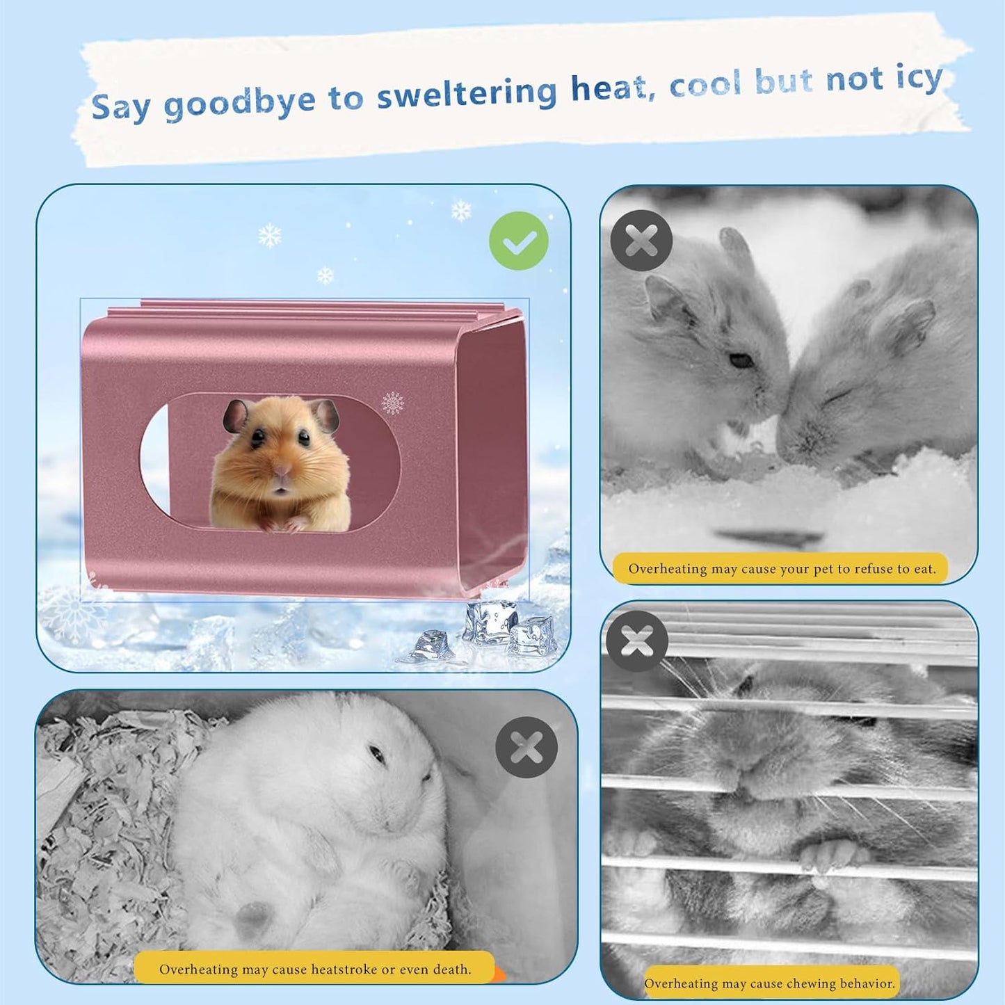 Hamsters Cooling Tunnel, Hamsters Instant Cooling Metal House, Aluminum Hanging Hideout Toys for Small Animals Dwarf Hamster Syrian Hamster Leopard Gecko (Pink, 4.7x2.7x2.7 in)