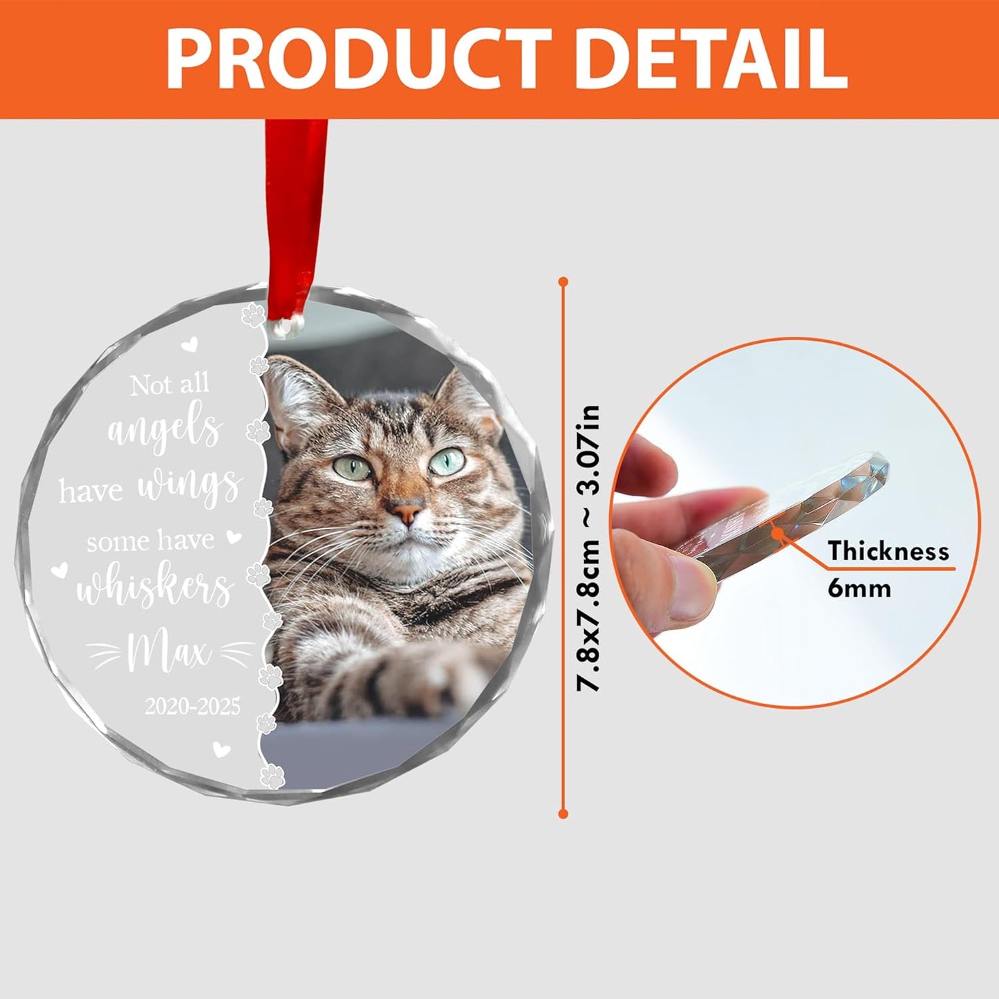 Personalized Cat Memorial Ornament, Pet Loss Remembrance Gift for Cat Lovers, Christmas Keepsake from Pet Owner – Not All Angels Have Wings, Some Have Whiskers