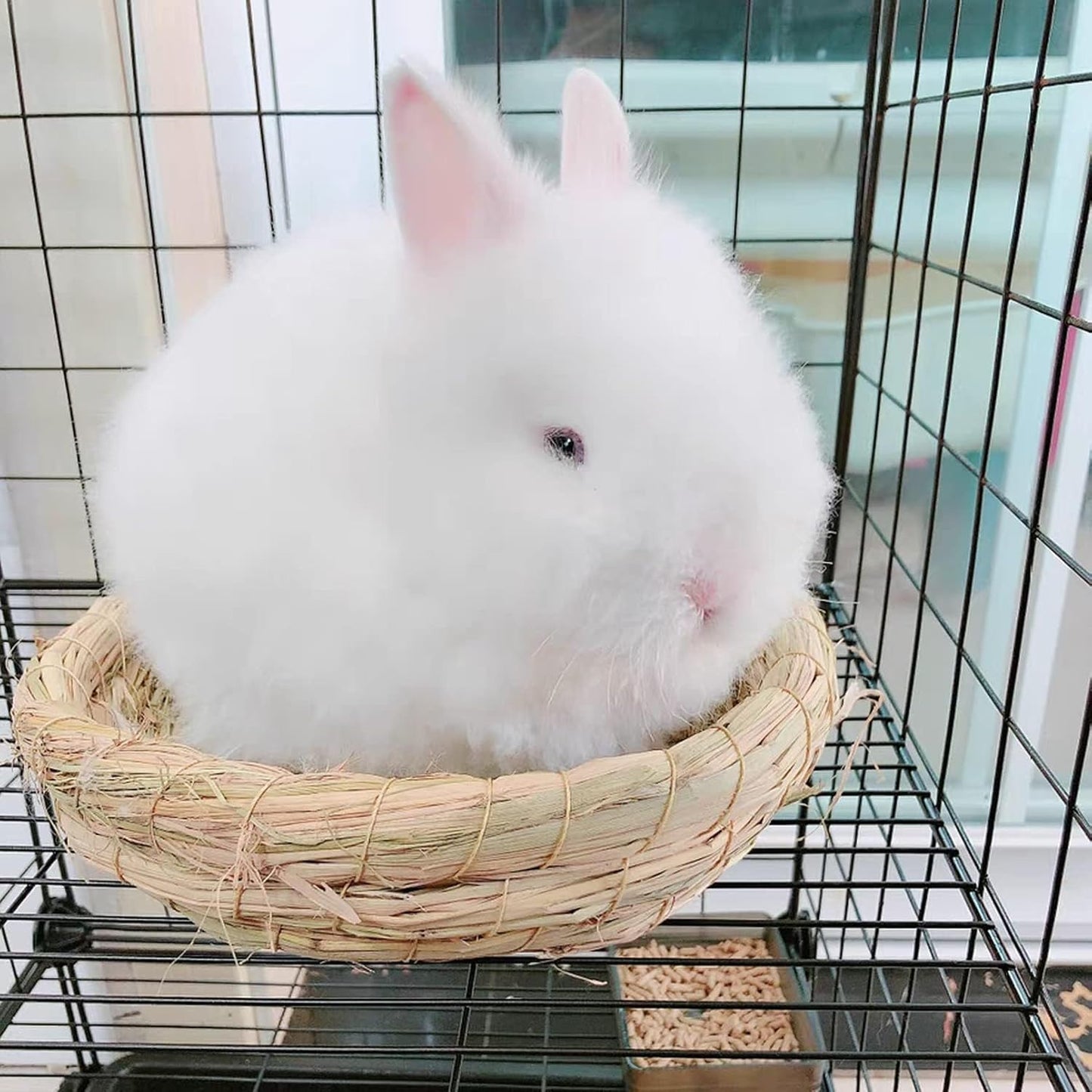 Bunny Grass Bed Guinea Pig Straw House Nest Hay Mats Grass Basket Hatch Chew Toy for Dwarf Rabbit Chinchillas Hamster Fancy Rat Pigeon Parrot 3 Pcs