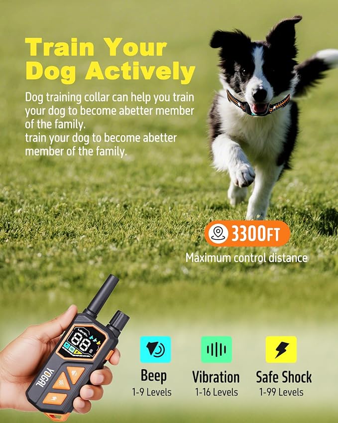 2-in-1 Dog Shock Collar with Remote Control and Automatic Bark Mode - Electric Training Smart Anti Barking Collars for Small Medium Large Dogs E-Collar 3300FT (5-150Lbs) IPX7 Waterproof
