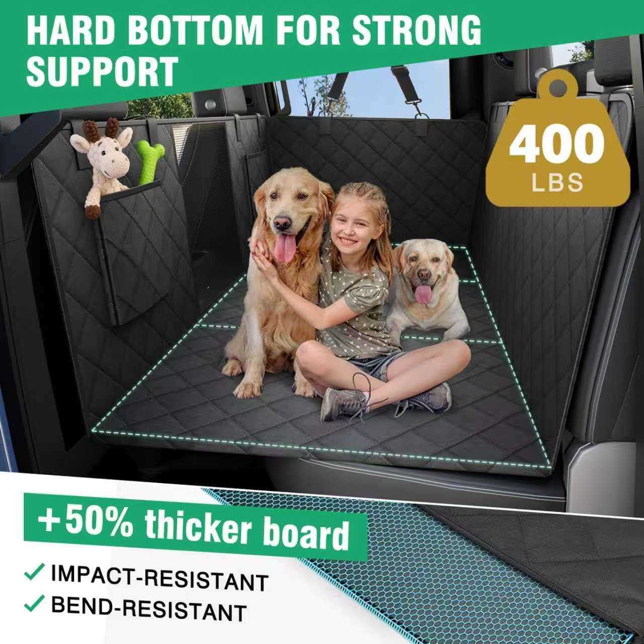 HOCHO Dog Seat Cover for Back Seat Extender, Upgraded Hard Bottom +65% Space 400LBS Holding Dog Seat Cover for Truck/SUV Jeep F150 Silverado RAM1500 GMC Tundra Titan