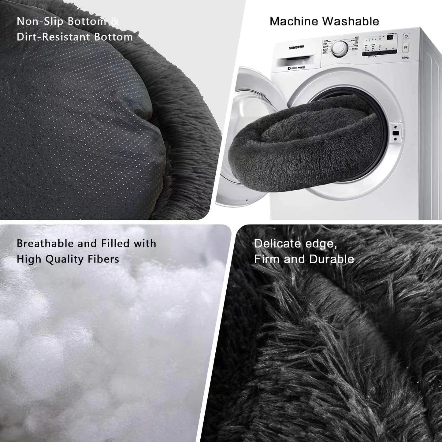 Cat Beds for Indoor Cats - Cat Bed Washable 20/24 inches, Dog Beds for Small Medium Dogs, Anti Anxiety Round Fluffy Plush Faux Fur Cat Bed, Thick Bottom (Dark, Medium)