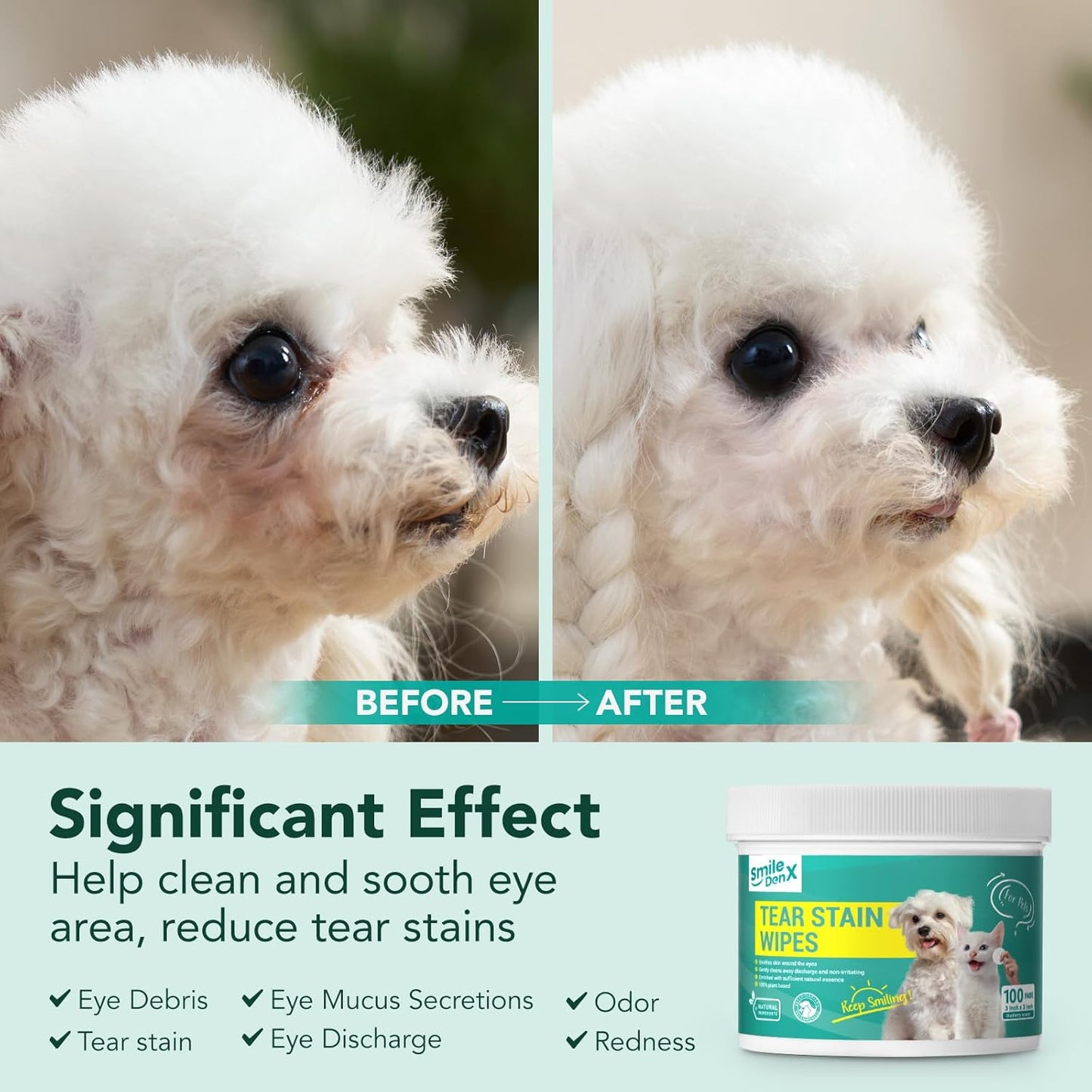 Dog Eye Wipes, Gentle Eye Wipes for Dogs & Cats, Pet Eye Cleaner Wash Removes Discharge, Crust, Debris, and Gunk (100, Blueberry)