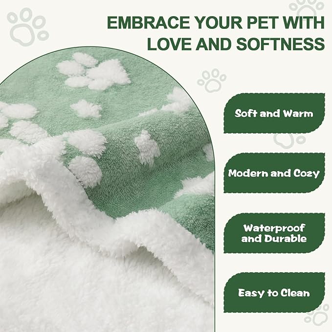 Waterproof Blanket for Dog Cat or Adult, Cute 3D Textured Paw Dog Blanket for Bed Couch Sofa, Soft Liquid Pee Proof Pet Furniture Protector, 50"x60", Green