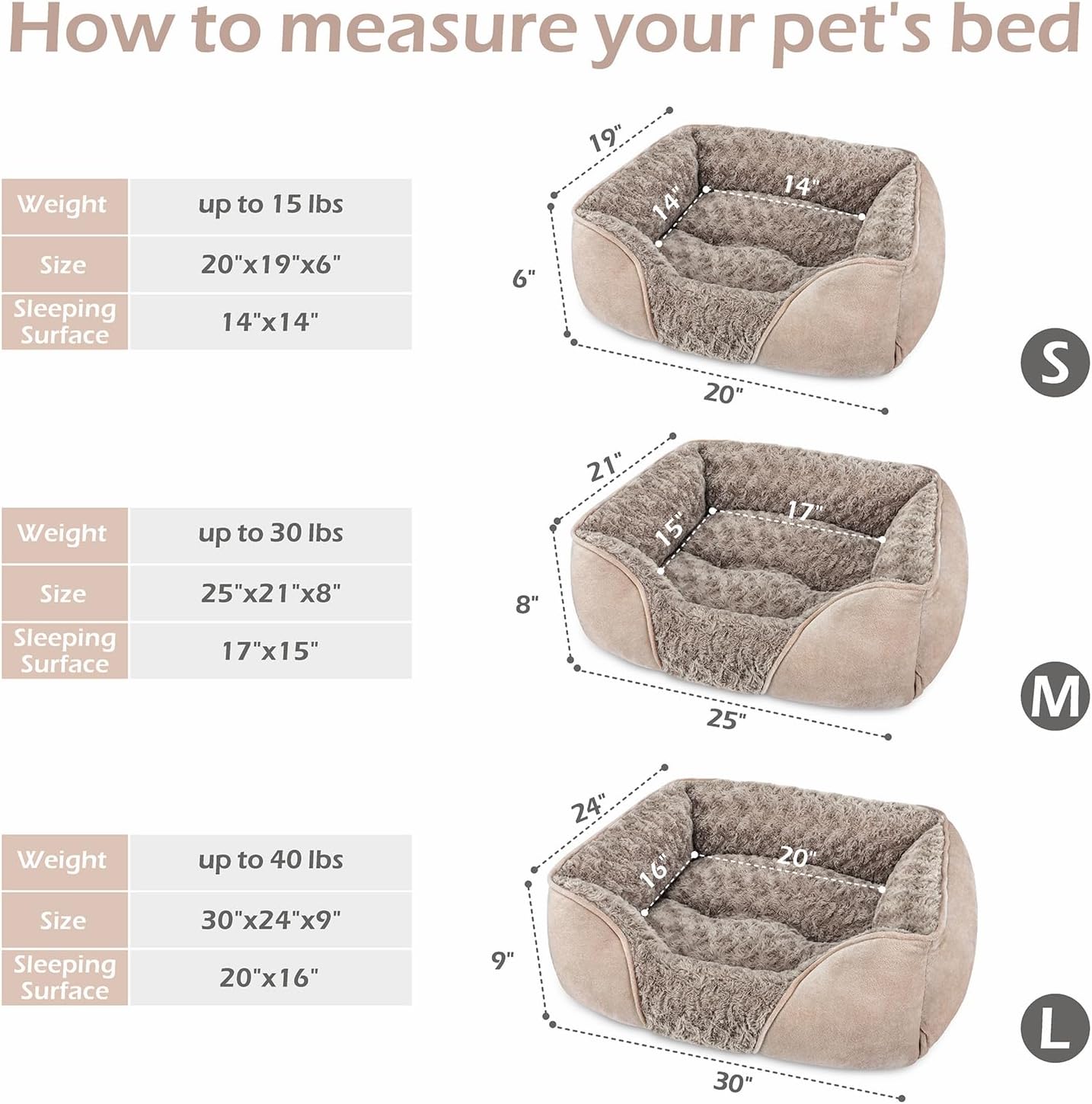INVENHO Small Dog Bed for Medium to Large Dogs - Rectangle, Orthopedic, Soft, Calming, Durable Pet Cuddler with Anti-Slip Bottom (20"x19"x6")