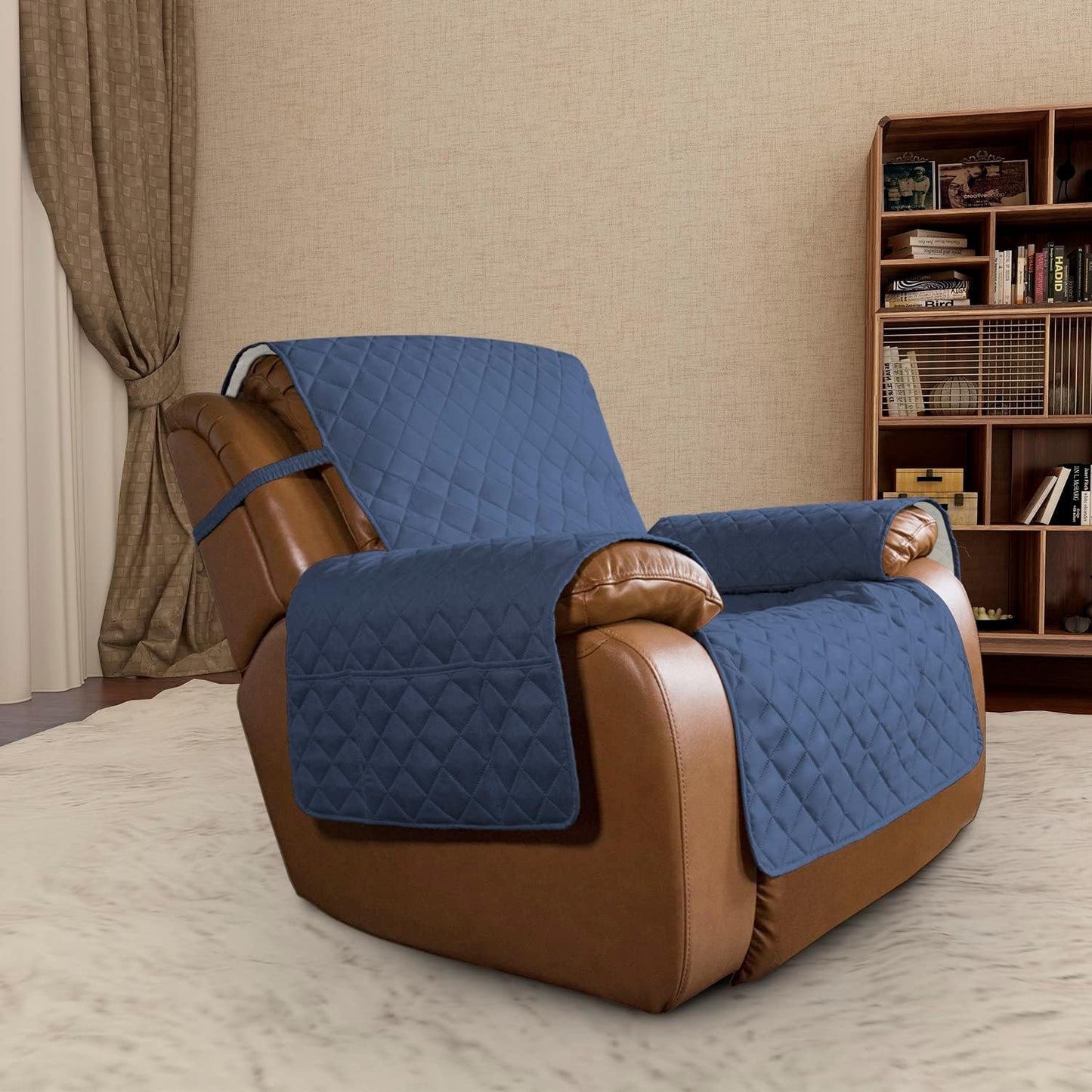 Easy-Going Oversized Recliner Chair Cover Reversible Couch Cover Sofa Cover for Dogs Water Resistant Furniture Protector with Elastic Strap for Pet (Oversized Recliner, Dark Blue/Ivory)