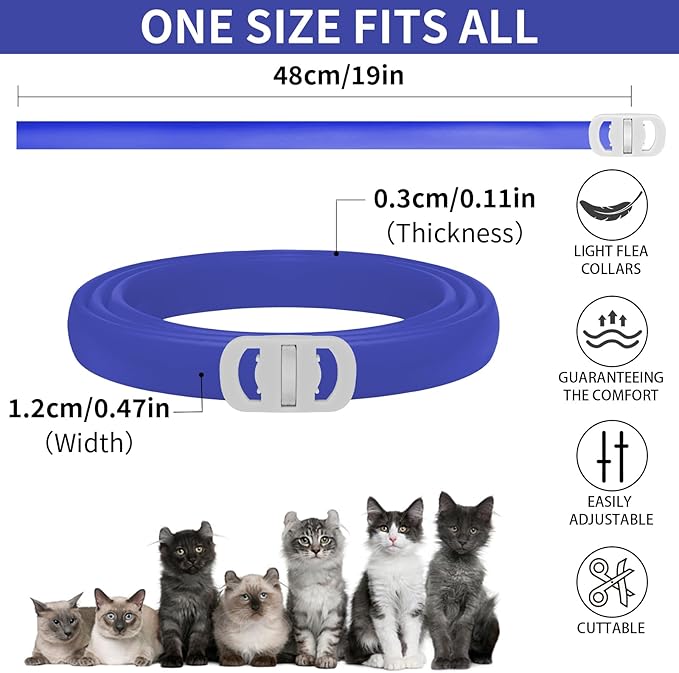 4 Pack Flea Collar for Cats, 32 Months Flea and Tick Prevention for Cats, Waterproof Cat Flea Collar, Natural Cat Flea and Tick Treatment, Adjustable Flea and Tick Collar for Cats Kittens(Blue&Pink)