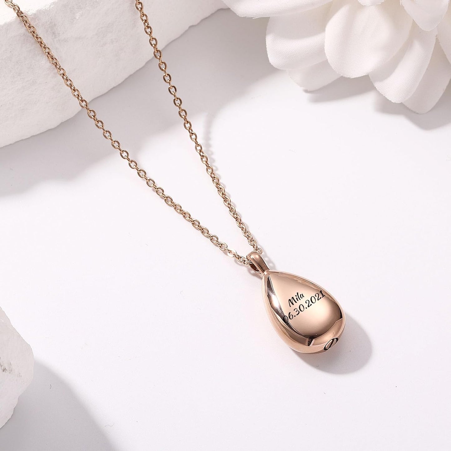 MMXX Personalized Pet Portrait Teardrop Urn Necklace with Name/Photo Stainless Steel Pendant - Cremation Jewelry for Pet Memorial Gifts - Funnel Kit Included