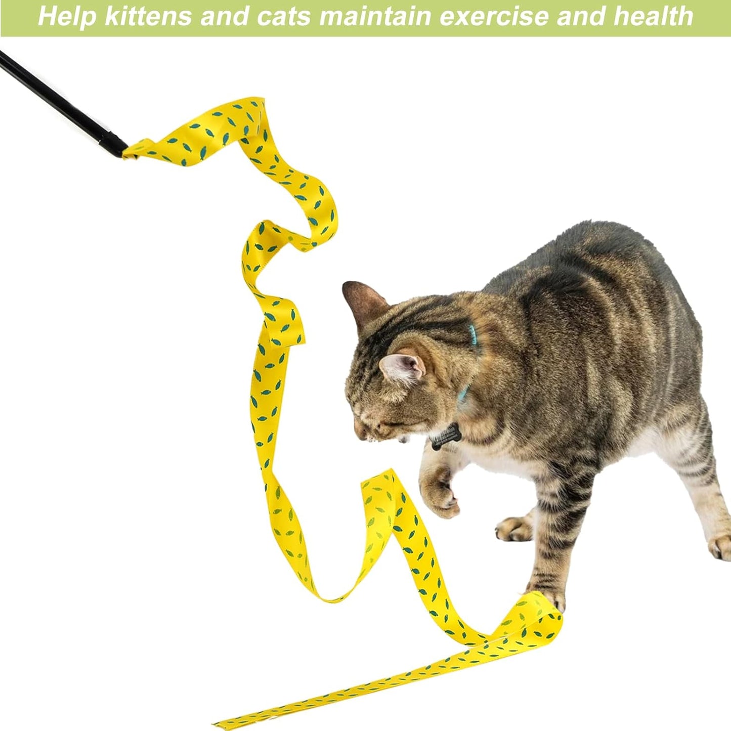 Interactive Cat Toy Wand with Catnip Mouse, Cat Teaser Wand Rainbow String for Bored Indoor Adult Cats and Kittens (6 Pack)