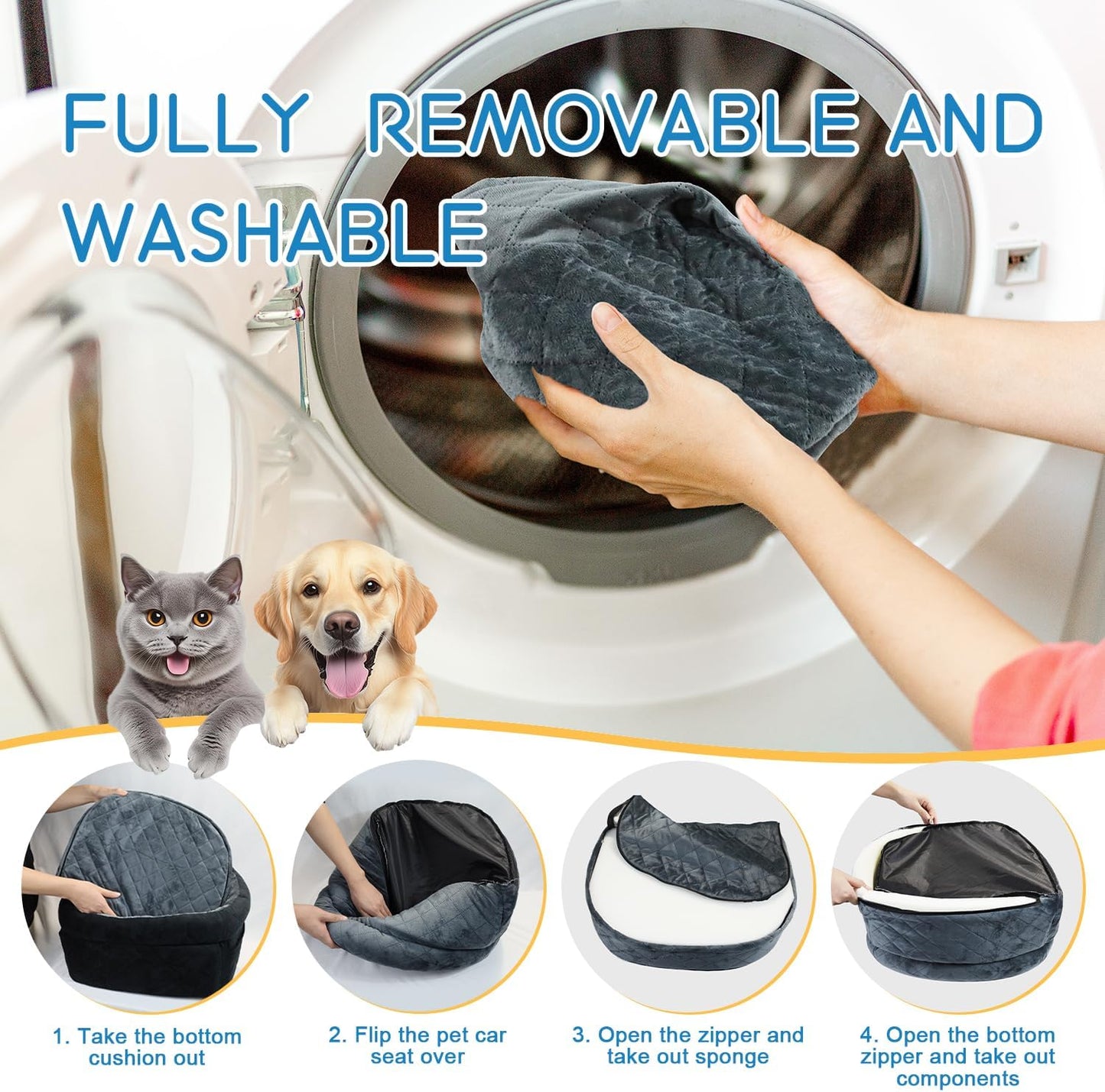 Cozy Dog Car Seat for Small Dogs Up to 30lbs, Elevated Memory Foam Booster Seat, Pet Travel Bed with Washable Removable Cover & Storage Pockets (Gray)