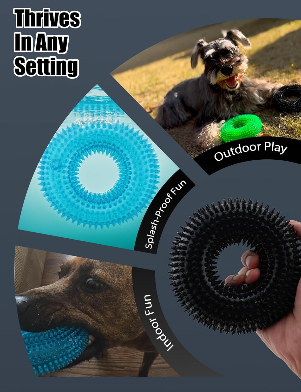 ADUCK Dog Squeaky Chew Toys for Aggressive Chewers, Small Medium Large Dogs Teeth Cleaning Soft Natural Rubber Float Toy for Indoor Outdoor Water Pool, Donut Ring Design 4.92 inch, Black