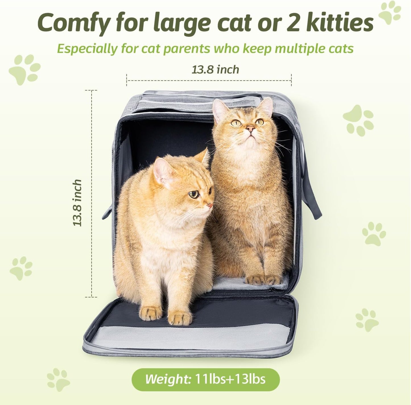 Large Cat Carrier for 2 Cats, 21.7X 13.8X 13.8in Pet Carrier for Cat and Dog Up to 38lbs, All-Sided Mesh Cat Carriers with Great Ventilation, Portable Soft Sided Pet Carriers for Traveling