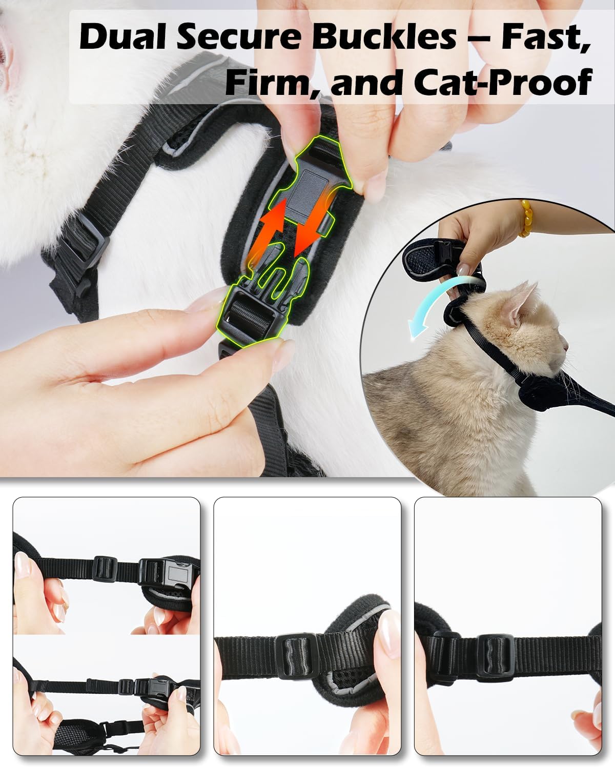 Luxelle 2 Pack Escape-Proof Cat Harness and Leash Set for Walking – Adjustable No Pull Soft Vest with Easy-Wear Buckle, Reflective Straps, Breathable Mesh – Outdoor Travel Harness for Cats & Kittens