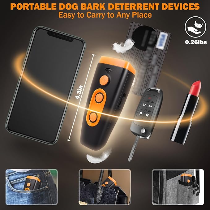 Dog Bark Deterrent Device, Ultrasonic Anti-Barking Device for Dogs Training, Safe and Effective, Up to 35FT Long Range Rechargeable & Portable Bark Shield Indoor and Outdoor Use, Orange