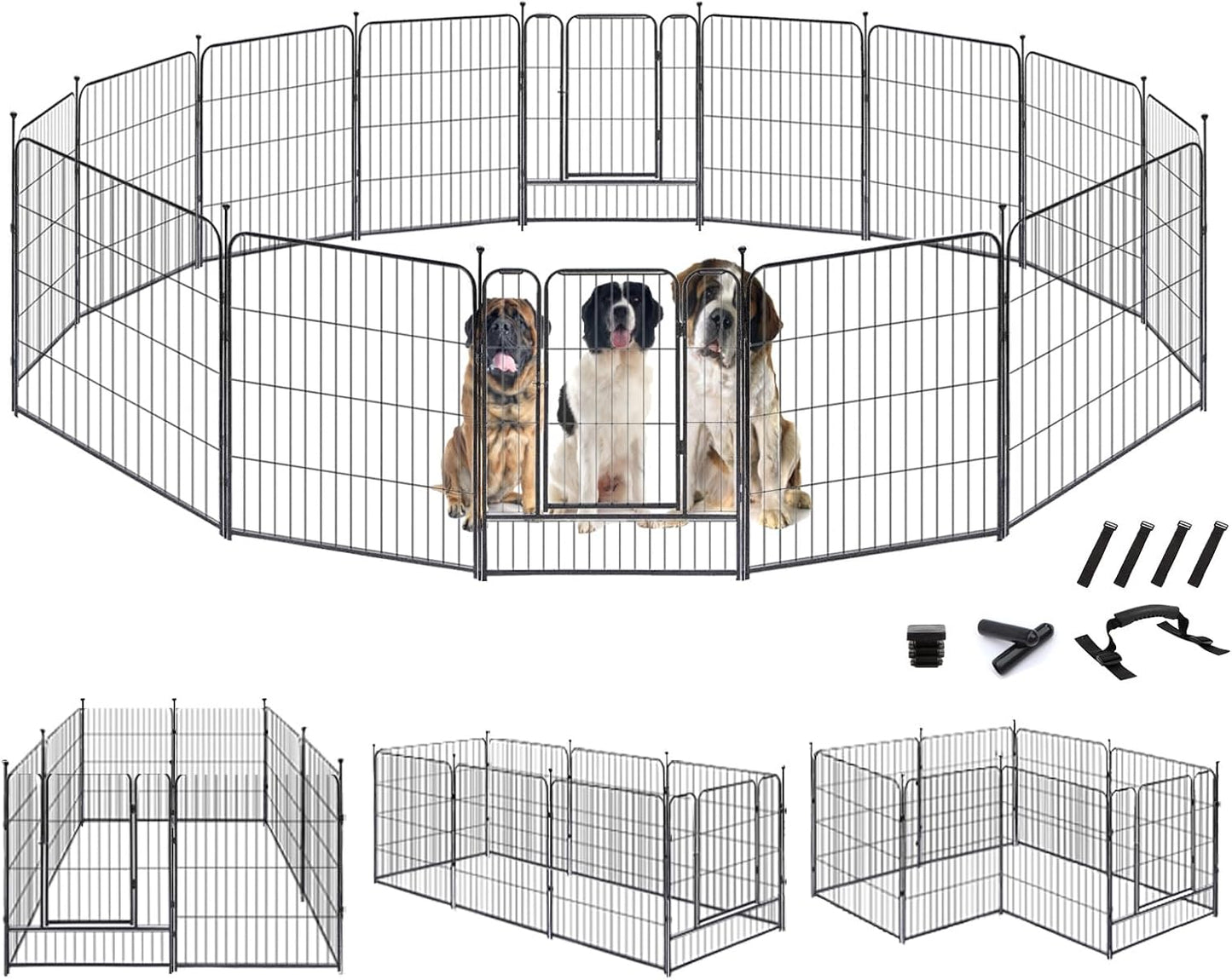 KOOPRO Dog Playpen Indoor, Dog Fence Outdoor for Yard 32" Height Heavy Duty Metal Puppy Play Pen Rustproof with Doors for Small/Medium/Large Dogs Portable Exercise Pet Fence for RV Camping, 24 Panels