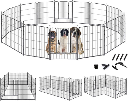 KOOPRO Dog Playpen Indoor, Dog Fence Outdoor for Yard 32" Height Heavy Duty Metal Puppy Play Pen Rustproof with Doors for Small/Medium/Large Dogs Portable Exercise Pet Fence for RV Camping, 24 Panels