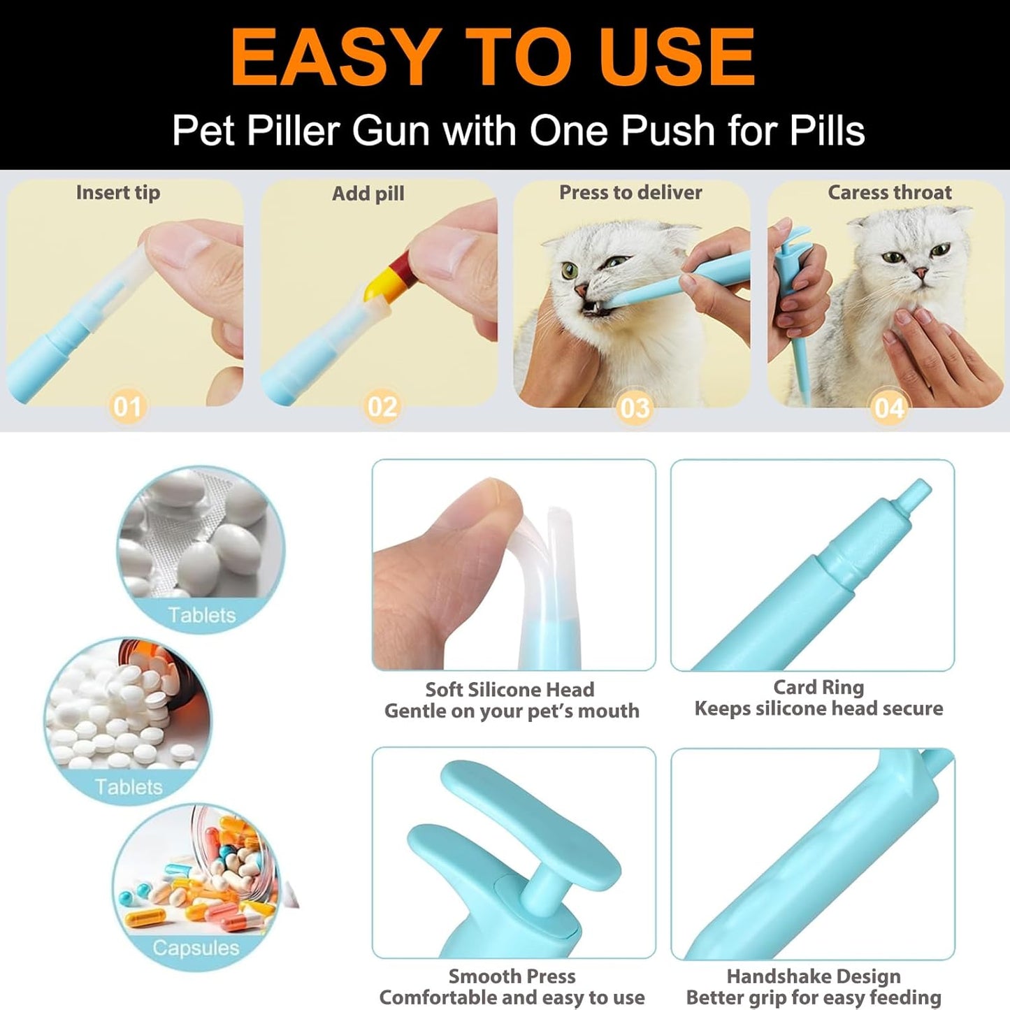 Cat Pill Shooter 3-in-1 Kit, Pet Piller Gun Dog Pill Shooter Cat Tablet Soft Tip Syringe and Medical Feeding Liquid Dispenser Tool for Small Animal