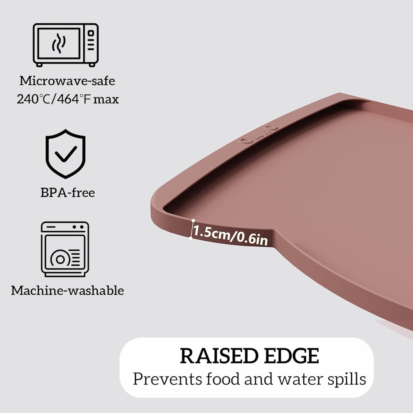 OHMO Dog Food Mat(Rose, 24 * 15'') w/Residue Collection Pocket Silicone Pet Feeding Mat for Floor High Edges Anti Spills Waterproof Cat Water Bowl Tray, Easy Clean Placemat