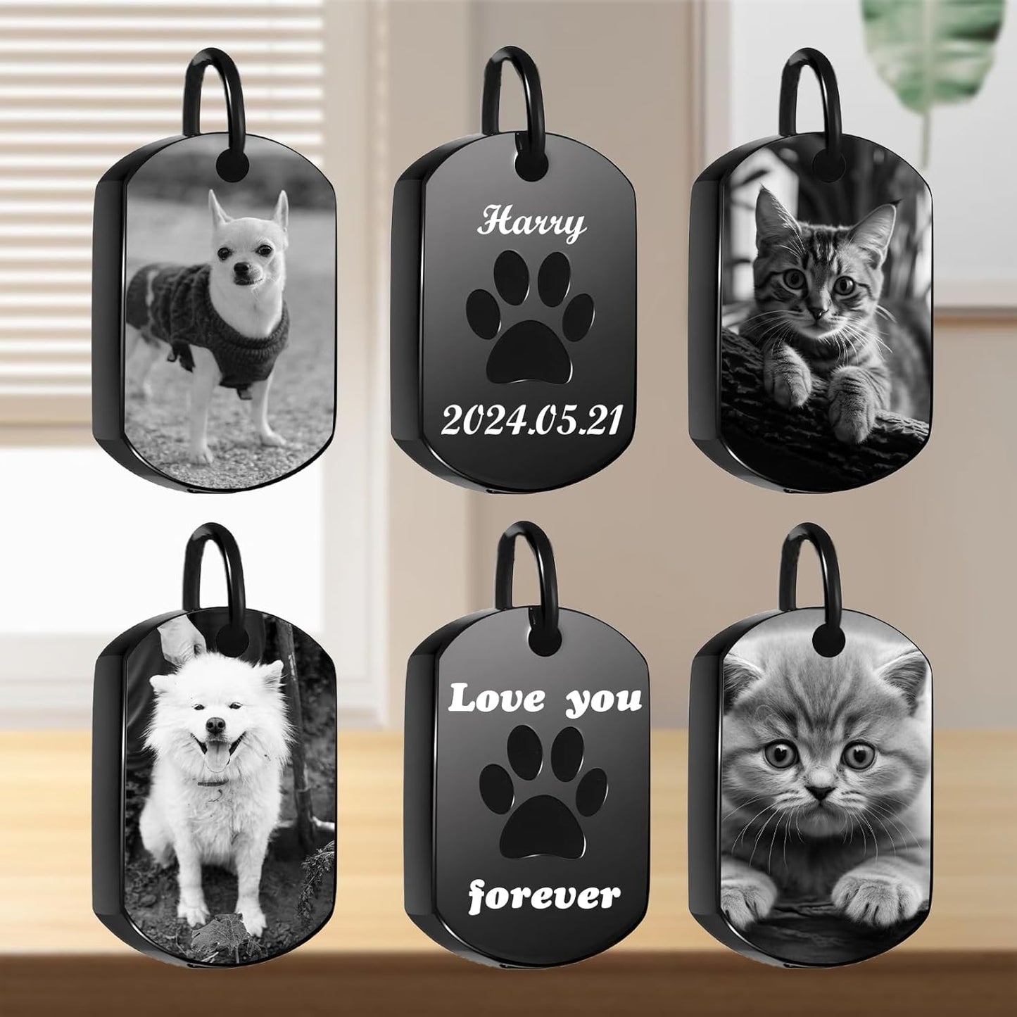 Personalized Pet Urn Necklace for Dog Ashes Custom Engraving Photo Text Pet Cremation Jewelry Customize Memorial Gift for Pet Dog Cat Ashes Necklace (03-Black)