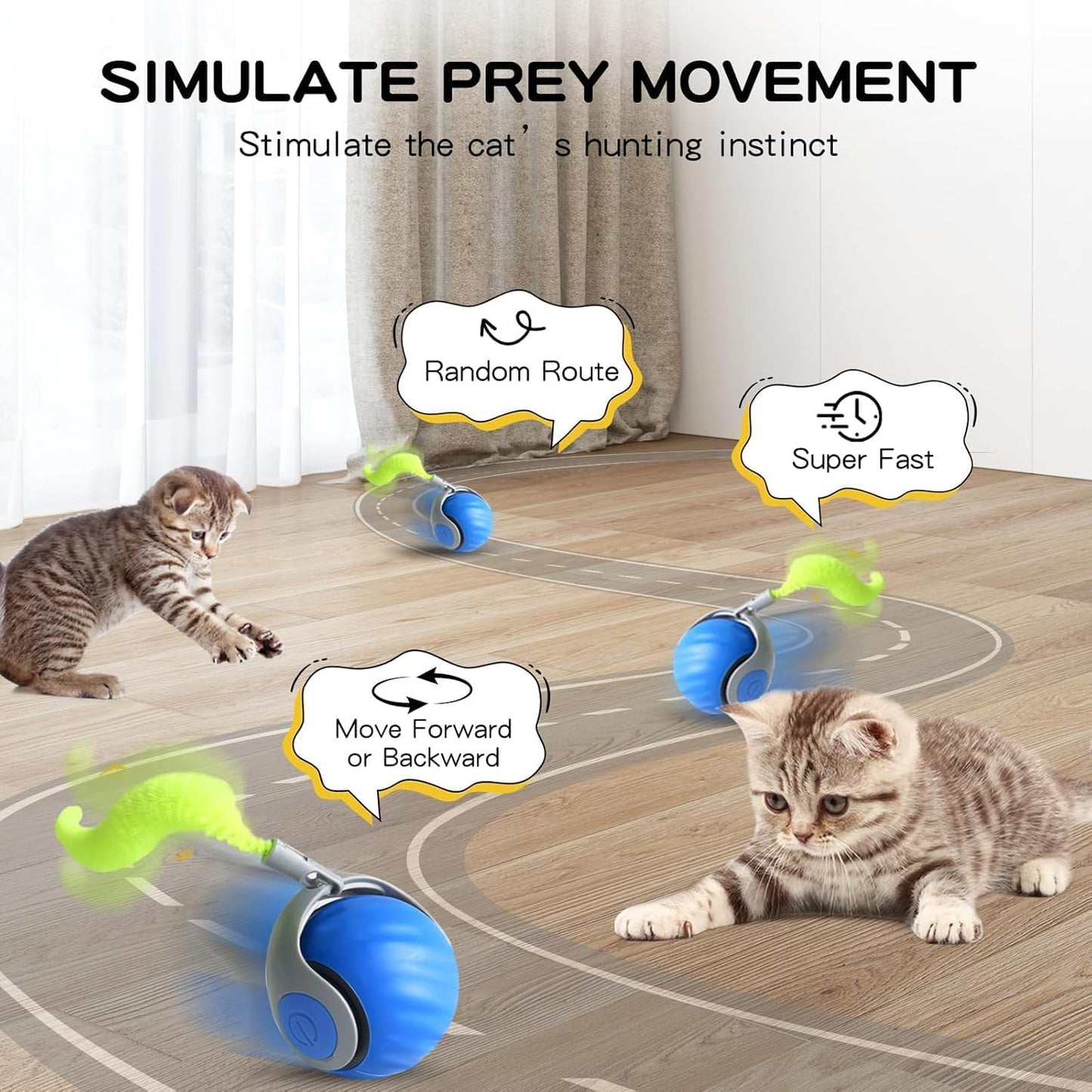 6pcs Interactive Cat Toy Automatic Moving Smart Toy Ball with Replacement Tail for Indoor Bored Cats/Dogs, Sensor Teasing Ball Self-Rolling Pet Chase, Speedy Cat Toys for Pets Exercise (Orange x 2)