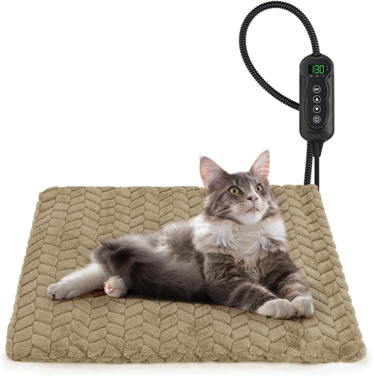 GASUR Pet Heating Pad, Waterproof Electric Dog Cat Heat Pad with Timer, Temperature Adjustable Heated Cat Bed for Winter, Auto Power-Off, Anti-bite Heated Pad for Dogs Cats -18''x16'', Small