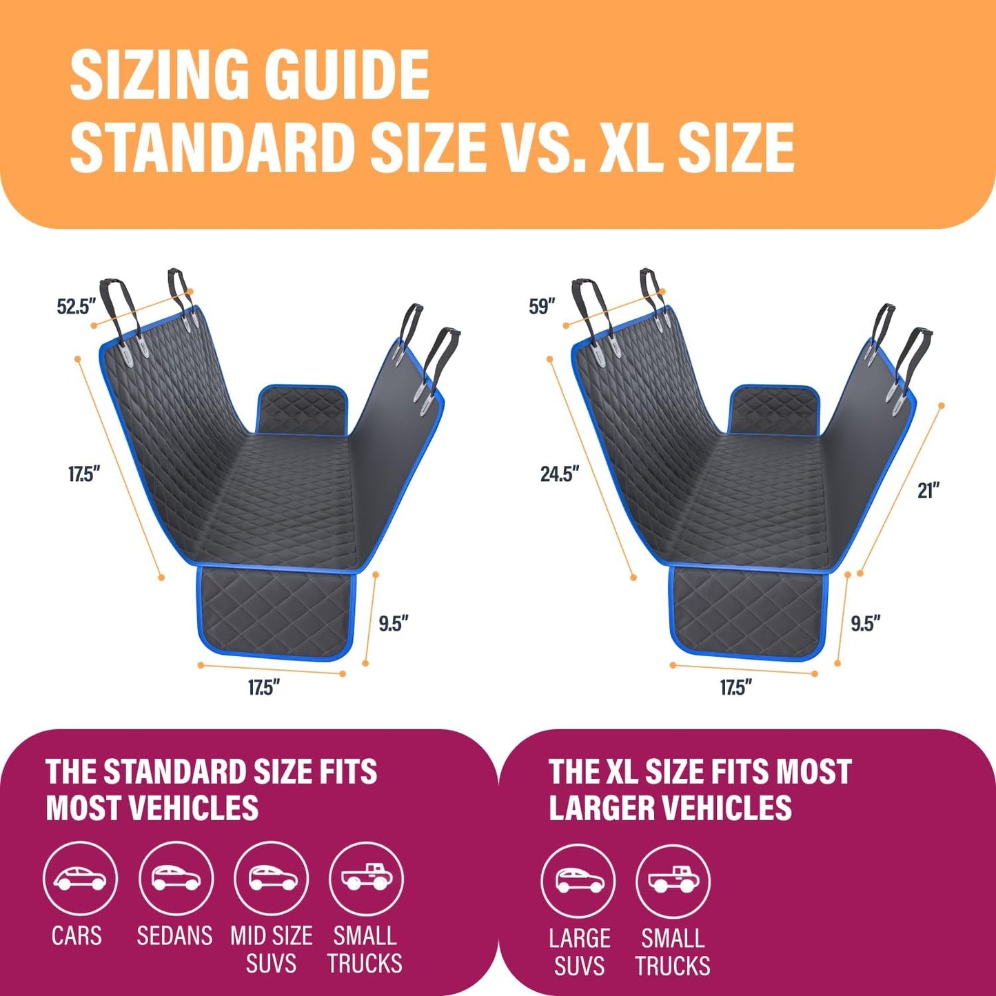 Active Pets Blue XL Dog Car Hammock Back Seat Cover, Waterproof Backseat Cover Protector for Truck Bench Rear of Sedans or SUVs, Essential Pet Supplies Vacuum or Wipe Clean, Machine Washable