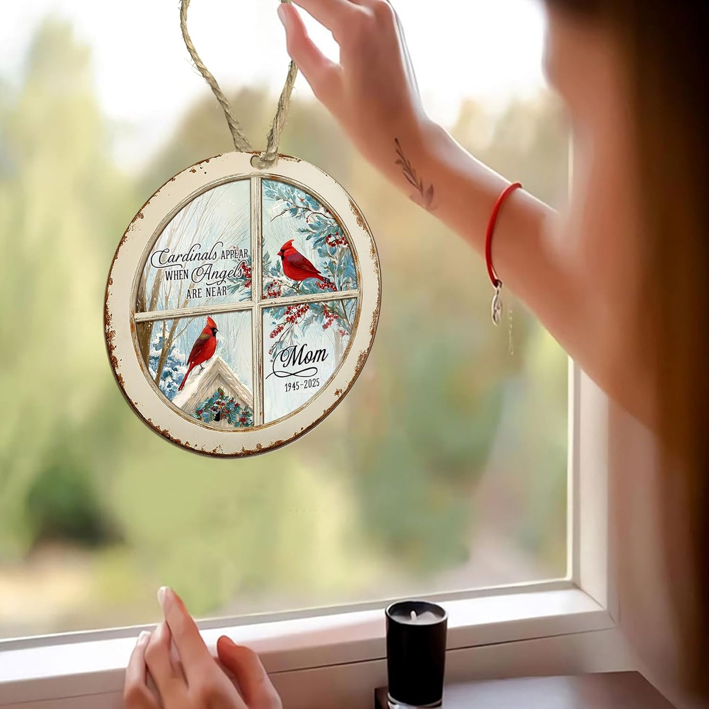 Personalized Memorial Window Suncatcher – “Cardinals Appear When Angels are Near” – Custom Red Bird Ornament with Name & Year – Sympathy Gift for Loss of Mom, Dad, Grandparent or Loved One