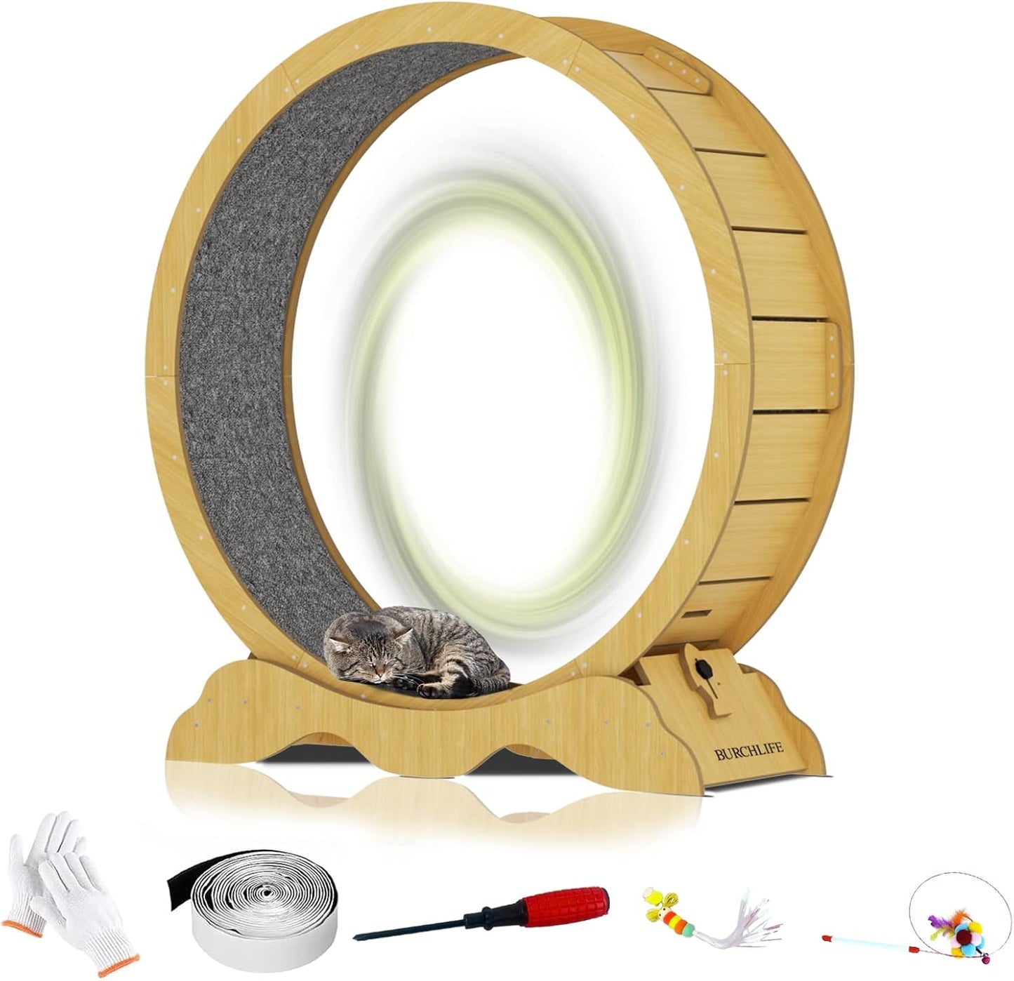 Cat Exercise Wheel 45 Inch Cat Treadmill for Indoor Cats, Running Wheel with Detachable Carpeted Runway, Cats Running Wheel Carpet Suitable for Most Pets Weight Loss and Health (Wood, L)