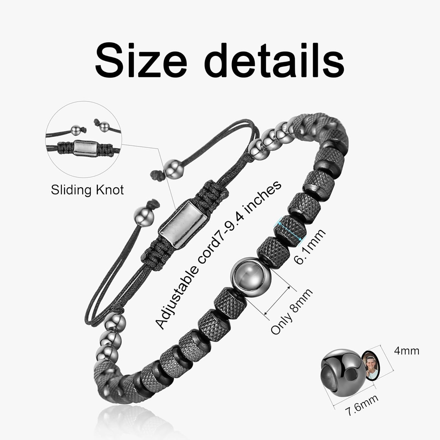 EMIRISTIC Custom Photo Bracelet - Personalized Picture Natural Stone Cuban Chain Bracelet - Any Special Day Gifts