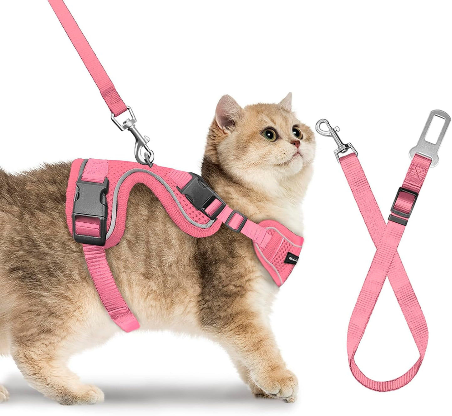 Cat Harness, Cat Harness and Leash Set, Soft and Breathable Vest with Reflective Strip, Anti Escape Adjustable Easy to Wear for Walking and Traveling, Pink, M