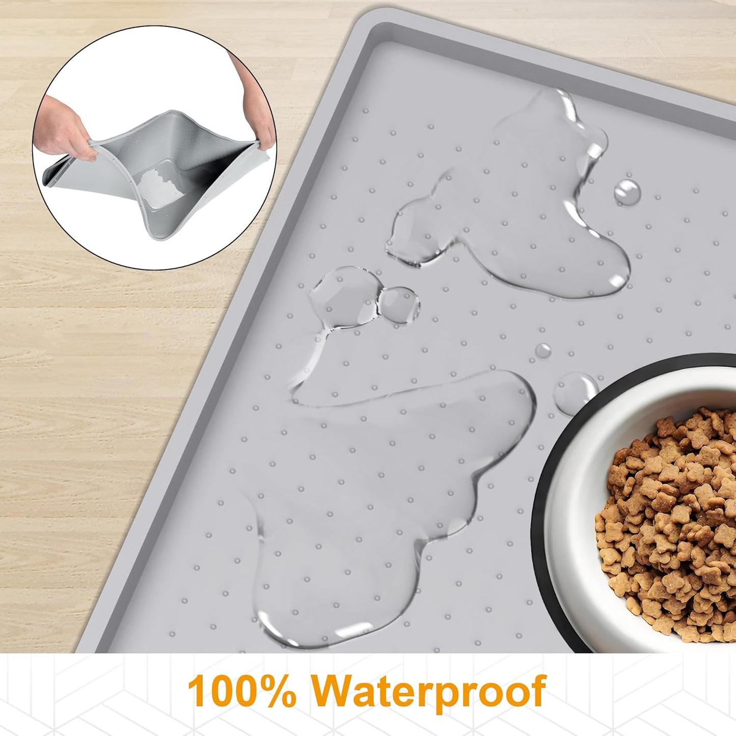 Mofason Pet Food Mat Waterproof Dog Mat 24”x16” Large – 0.5” inch Raised Edge,Cat Silicone Feeding Placemat Water Bowl Tray for Floors, Nonslip Washable Dog Mat for Food and Water