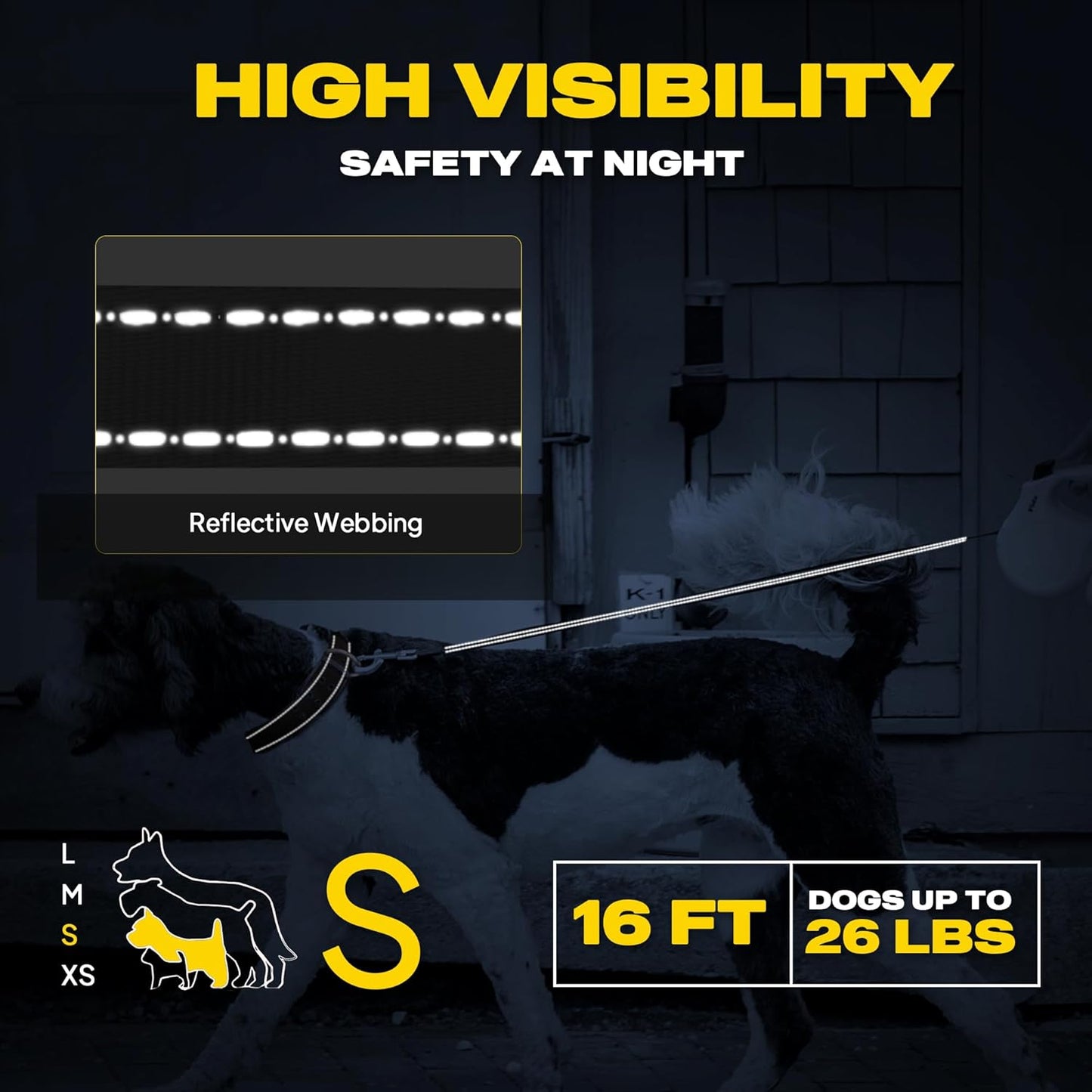 Fida Retractable Dog Leash, 16 ft Dog Walking Leash for Small Dogs up to 26lbs, 360° Tangle Free, Coffee/Brown