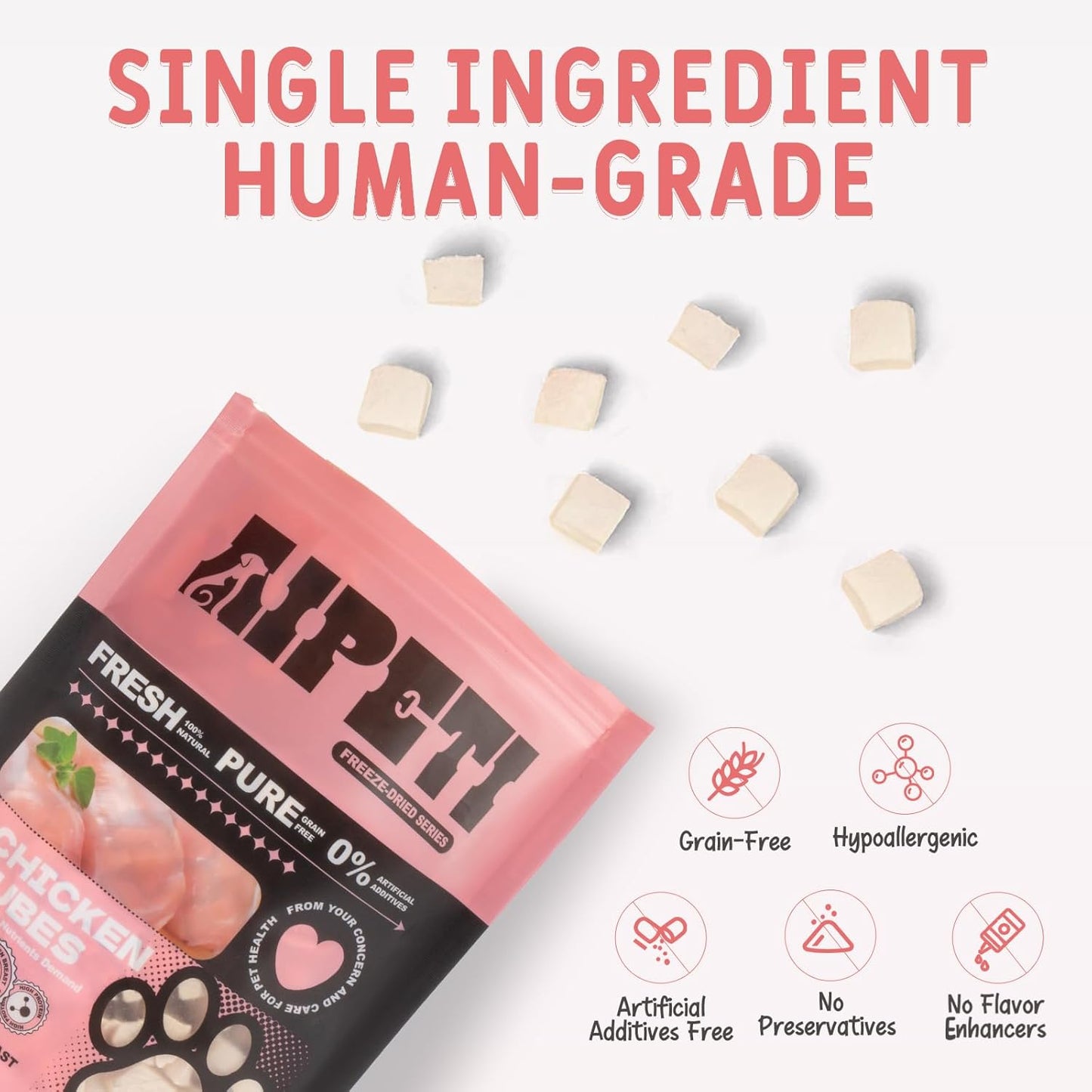 Freeze Dried Chicken Cats & Dogs Treats, Single Ingredient, Premium Quality High Protein Training Treats, Low Fat for Weight Management, Grain Free, Gluten Free, Filler Free