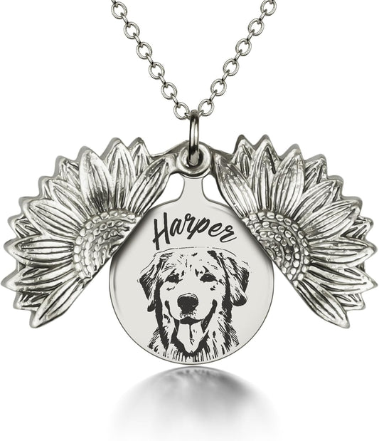 Personalized Pet Dog Portrait Necklace Memorial Gift, Engraved Custom Photo Cats Dogs Necklace for Women Mom Grandma Animal Lovers, Handmad Dog Pendant Jewelry Keepsake Sympathy Gifts