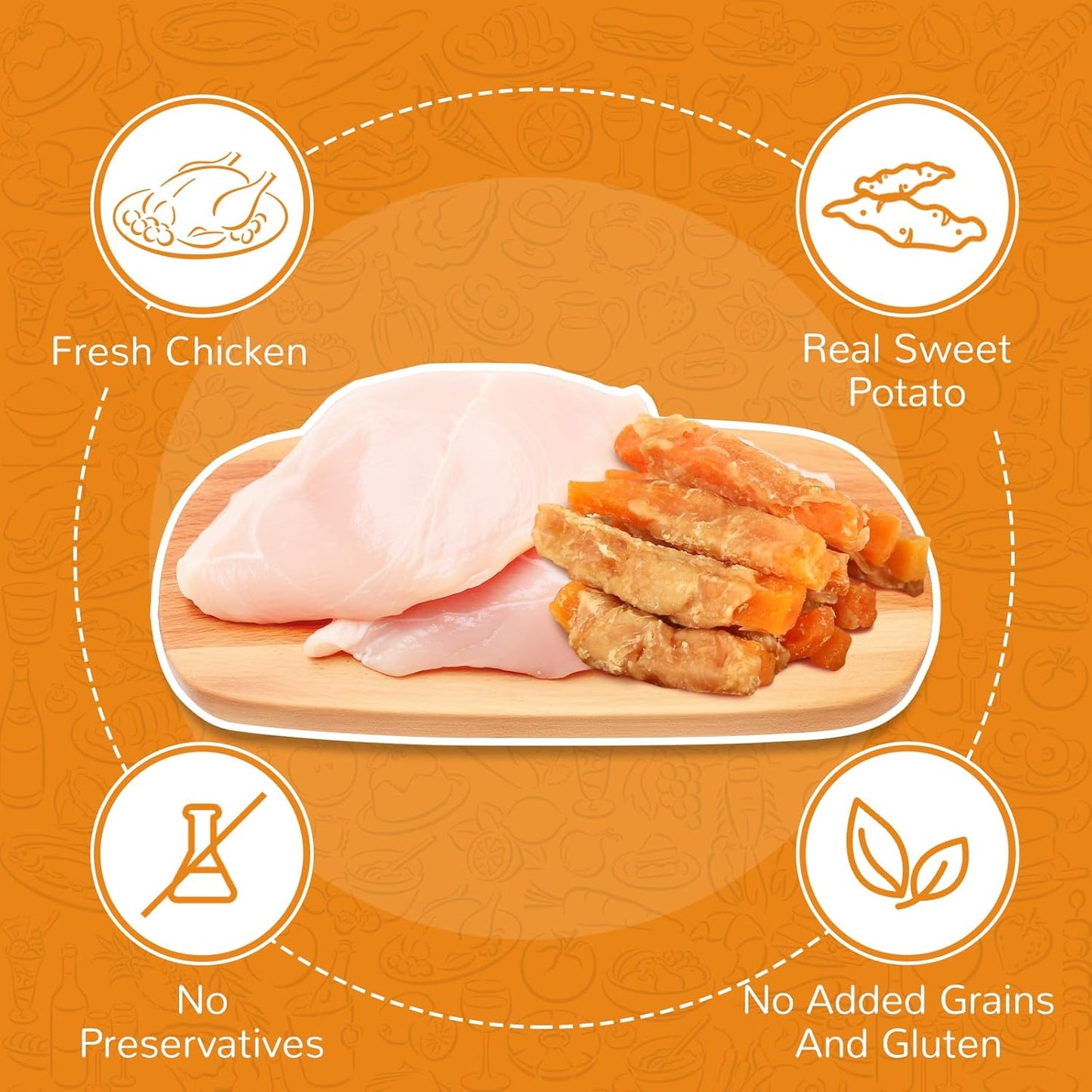 Dog Treats Chicken Jerky Wrapped Sweet Potato, Natural Ingredients w/Taurine, Grain Free Dog Treats, 12.5 oz