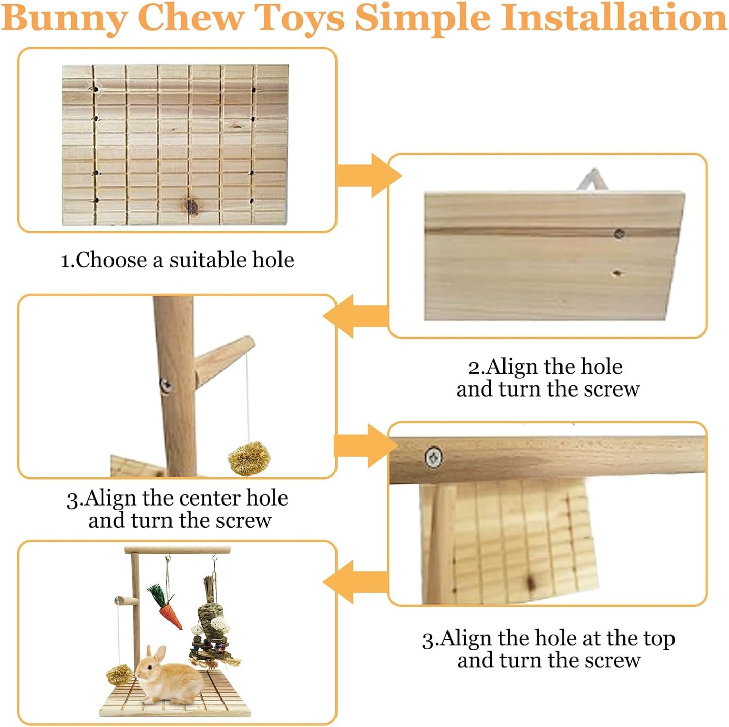 Hamiledyi Rabbit Wood Scratching Board Feet Pad Platform Bunny Claws Teeth Chew Toys Natural Fruit Wood Rabbit Toys Grass Timothy Ball for Guinea Pigs Chinchilla Hamsters Other Rodent Pets