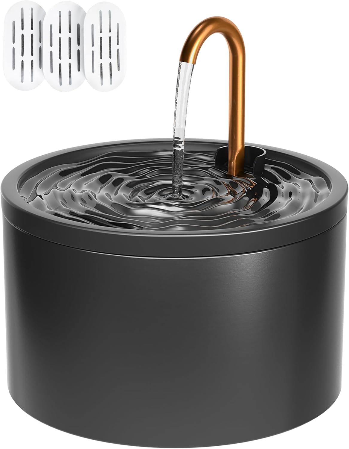 DOOOB Ceramic Cat Water Fountain, 2.1L/71oz Ceramic Cat Fountain, Automatic Ceramic Water Fountain for Cats, Pet Water Fountain with Ultra-Quiet Pump and 3 Filters & 3 Sponges (Black)