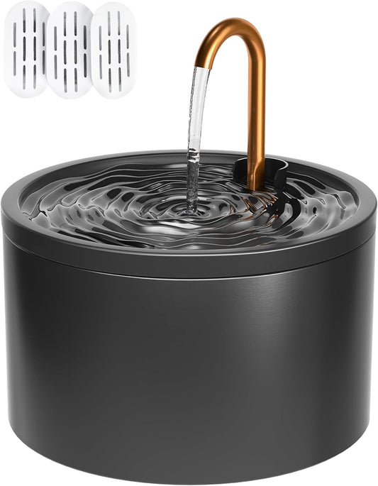 DOOOB Ceramic Cat Water Fountain, 2.1L/71oz Ceramic Cat Fountain, Automatic Ceramic Water Fountain for Cats, Pet Water Fountain with Ultra-Quiet Pump and 3 Filters & 3 Sponges (Black)